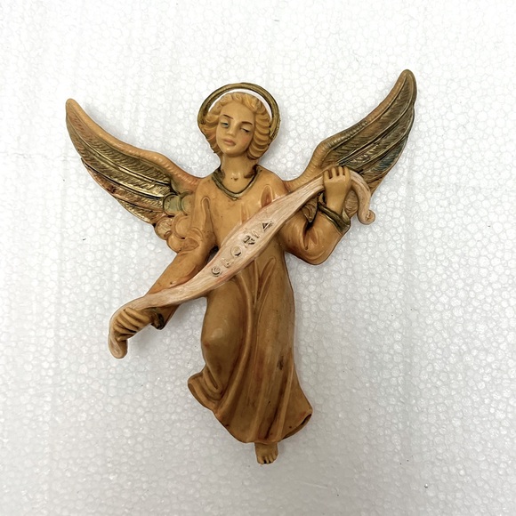 Vintage ⚜️💛⚜️ Resin Angel Gloria Banner Nativity Figure 5"  Italy # 609 - Picture 5 of 9